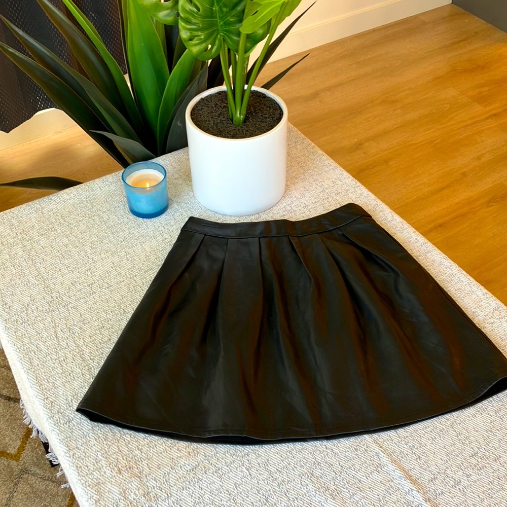 Pleated Faux Leather Skirt